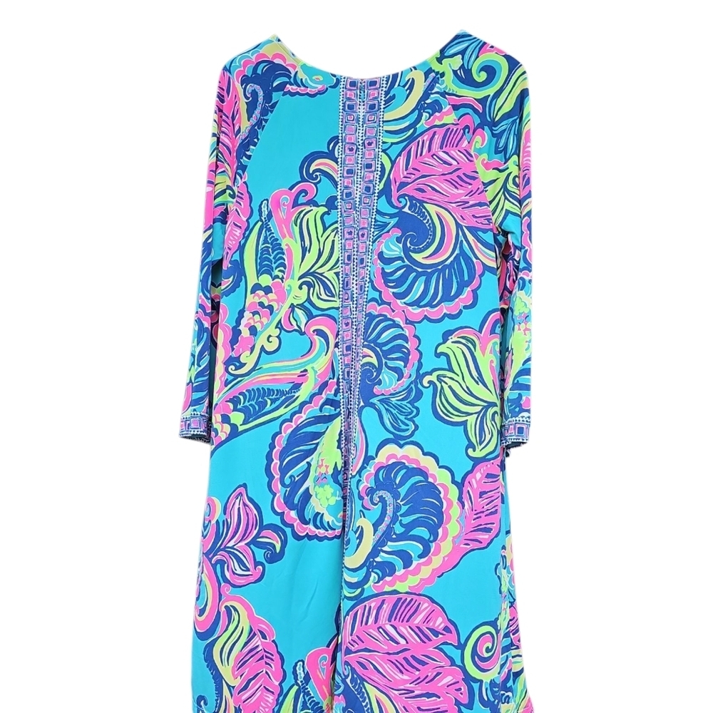 Lilly Pulitzer Bellavista Sea Blue Tropical Print Swing Dress Size L - Picture 6 of 10